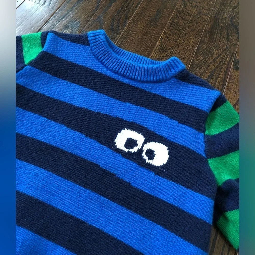 baby Gap Toddler Boys 2/2T Halloween Blue/Navy Blue/Green Striped w/Monster Eyes
